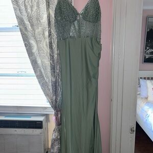 Macy's Green Spaghetti Strap Maxi Gown for Prom